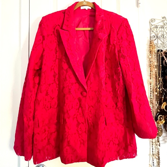 🎀HOST PICK 2X🎀NWT Lace Blazer Jacket Fuchsia L Gorgeous 🎀 - Picture 2 of 12
